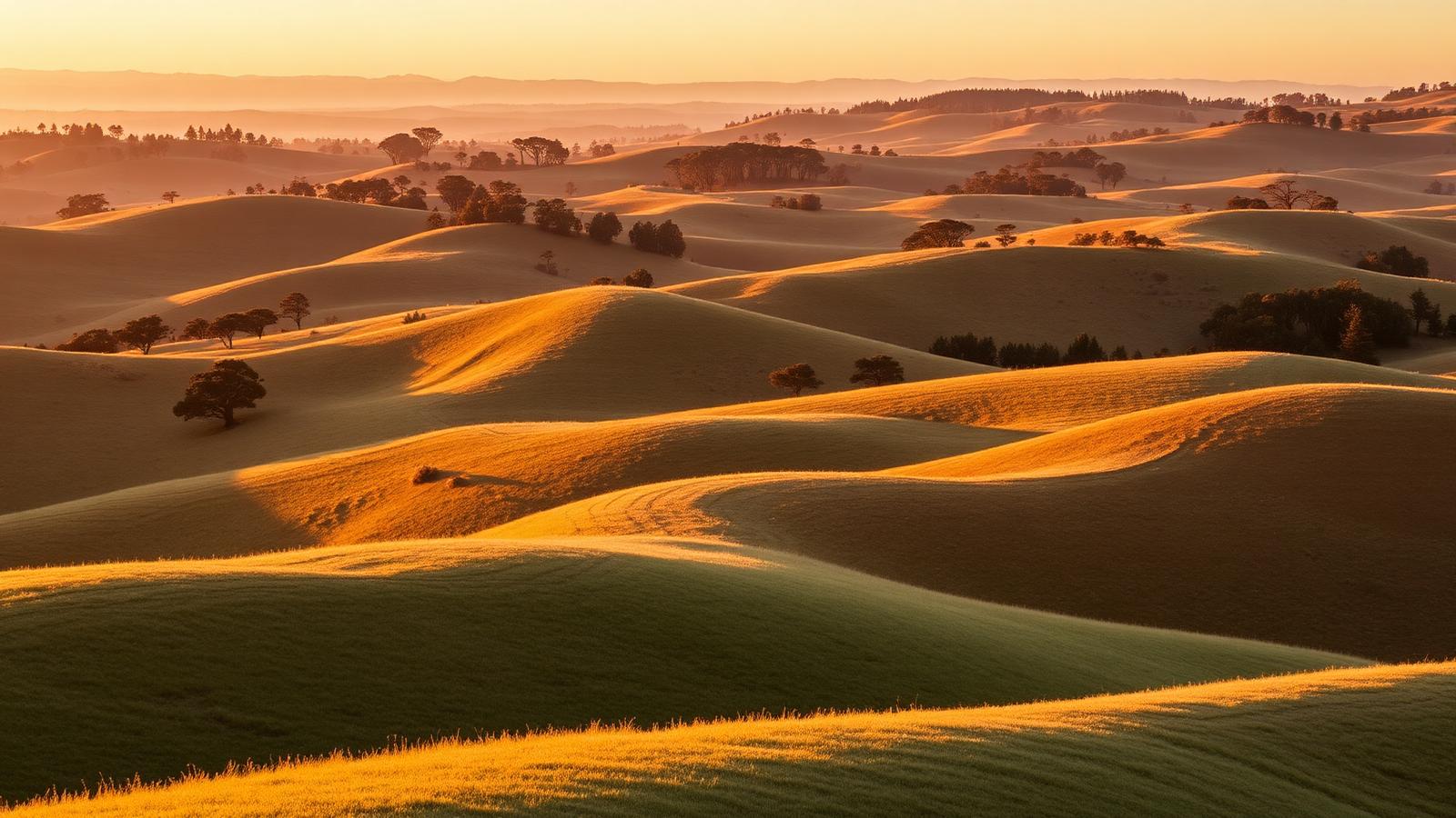 Rolling Mendocino County hills at golden hour